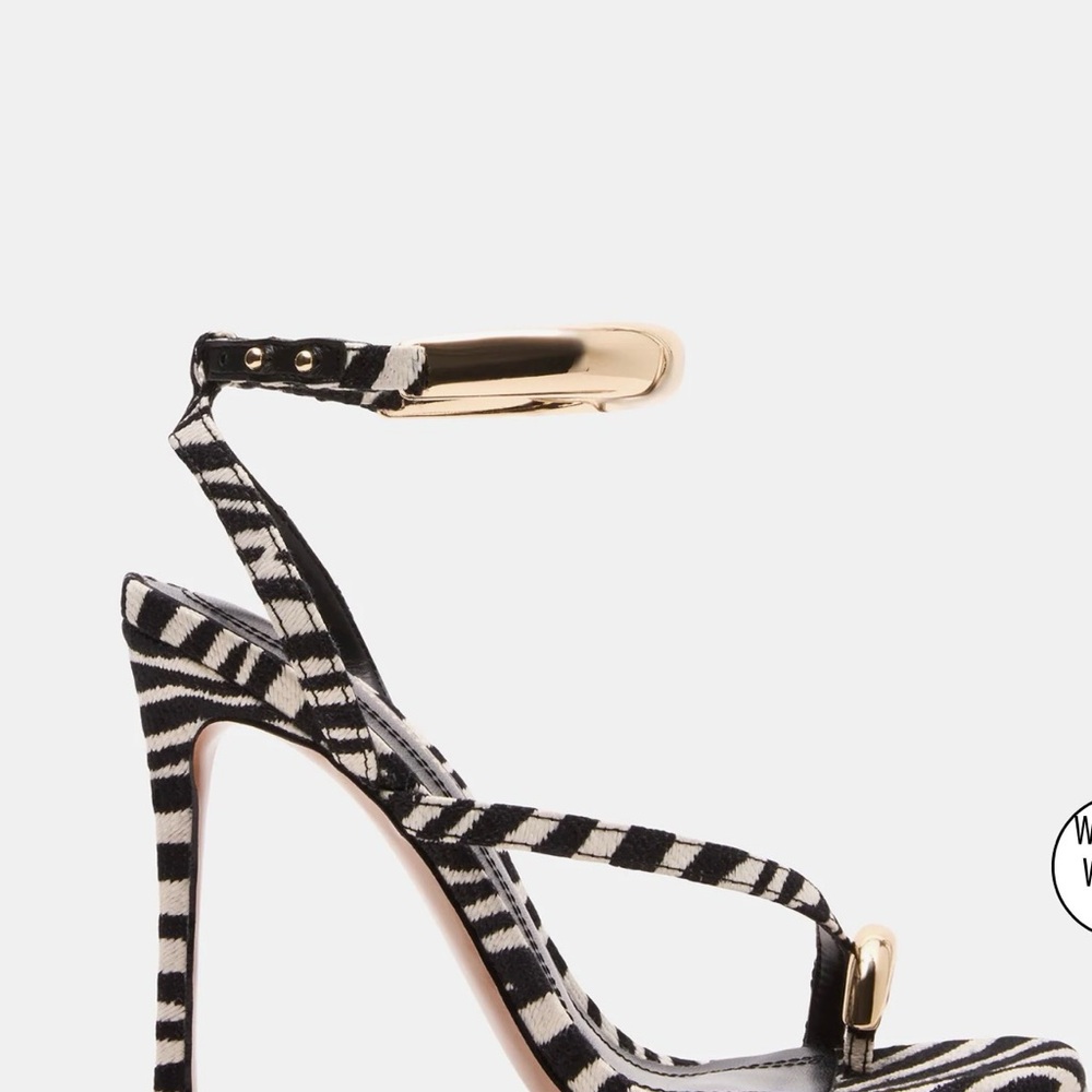 Steve Madden Tia Heels in Zebra with Gold Strap. Size 8